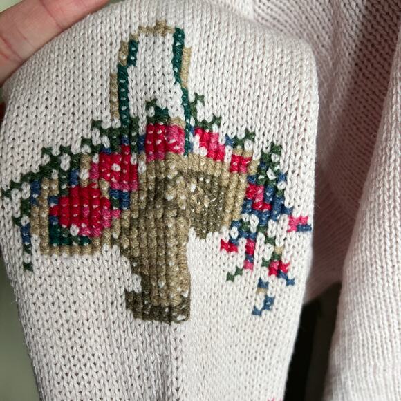 Vintage 90s Venezia Sweater 14/16 Grandmacore USA Flag Cross Stitch Cottagecore - Picture 5 of 10